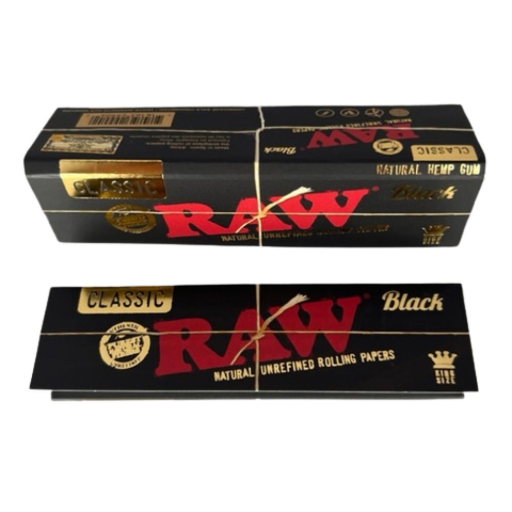 RAW Classic Black King Size Natural Unrefined Rolling Papers – 10 Packs