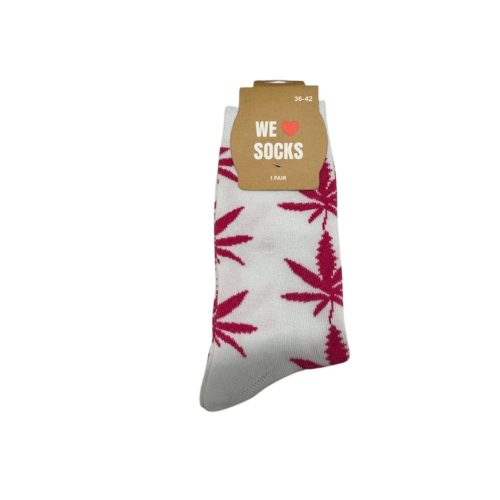Sok 12 W Sokken Lang Maat 36/42 Wit met Roze Blad
